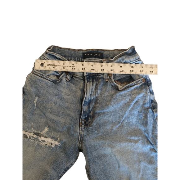 Aeropostale Curvy Mom Jeans Factory Distressed Blue Women Size 000 Ripped - Picture 6 of 8